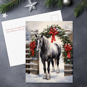 Cartes Pour Fêtes Annuelles Beau Cheval gris avec Garland d'hiver Noël