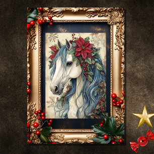 Cartes Pour Fêtes Annuelles Beau Cheval Vintage avec cadre Noël