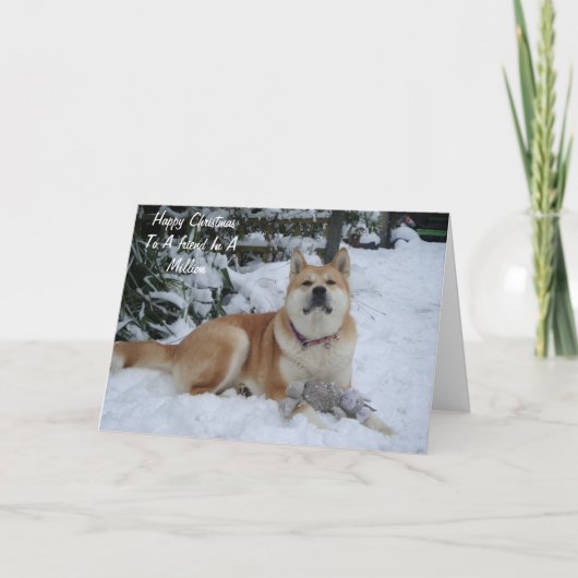 Cartes Pour Fêtes Annuelles beau chien akita reposant dans la neige ami (Devant)