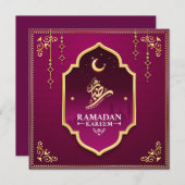 Cartes Pour Fêtes Annuelles Beau Croissant d'or violet Ramadan Moubarak (Devant / Derrière)