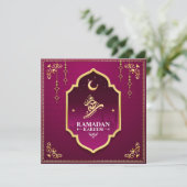Cartes Pour Fêtes Annuelles Beau Croissant d'or violet Ramadan Moubarak (Debout devant)