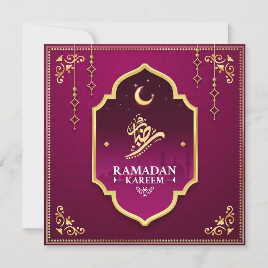 Cartes Pour Fêtes Annuelles Beau Croissant d'or violet Ramadan Moubarak (Devant)