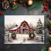 Cartes Pour Fêtes Annuelles Beau hiver neigeux Rustic Red Grange Noël