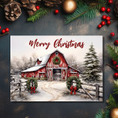 Cartes Pour Fêtes Annuelles Beau hiver neigeux Rustic Red Grange Noël