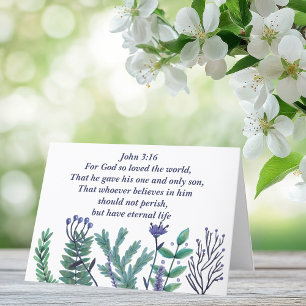 Cartes Pour Fêtes Annuelles Beau Jean 3:16 Bible chrétienne Verse Floral