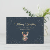 Cartes Pour Fêtes Annuelles Beau Noël aux rennes de neige Bleu et Or (Debout devant)