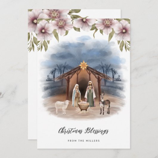 Cartes Pour Fêtes Annuelles Beau Noël chrétien religieux (Devant / Derrière)