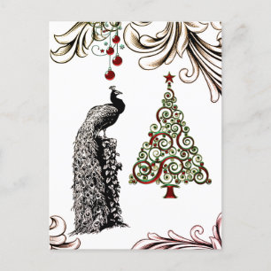 Cartes Pour Fêtes Annuelles Beau Peacock et Merci d'arbre de Noël