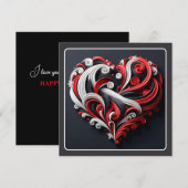 Cartes Pour Fêtes Annuelles Beau Rouge & Blanc Scroll Heart Valentine (Devant / Derrière)