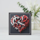 Cartes Pour Fêtes Annuelles Beau Rouge & Blanc Scroll Heart Valentine (Debout devant)