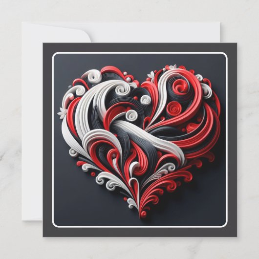 Cartes Pour Fêtes Annuelles Beau Rouge & Blanc Scroll Heart Valentine (Devant)