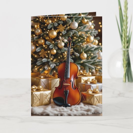 Cartes Pour Fêtes Annuelles Beautiful Christmas Tree and Violin Festive Poem (Devant)