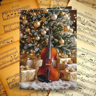 Cartes Pour Fêtes Annuelles Beautiful Christmas Tree and Violin Festive Poem