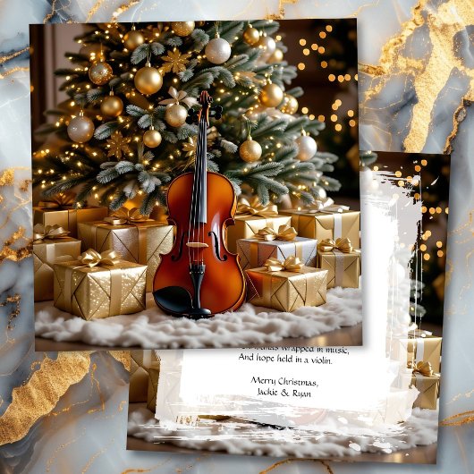 Cartes Pour Fêtes Annuelles Beautiful Christmas Tree and Violin Festive Poem