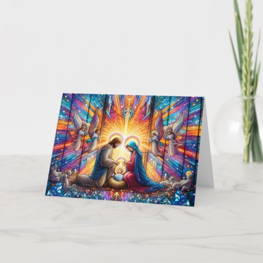 Cartes Pour Fêtes Annuelles Beautiful Stained Glass Nativity Scene Christmas (Devant)