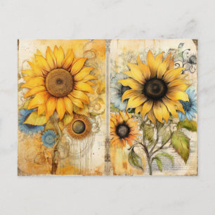 Cartes Pour Fêtes Annuelles Beaux tournesols. Vintage.