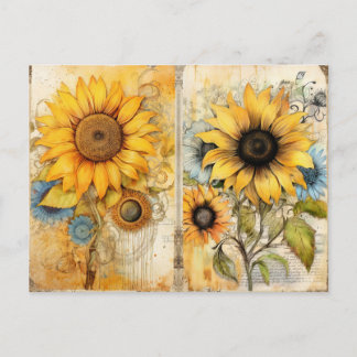 Cartes Pour Fêtes Annuelles Beaux tournesols. Vintage.