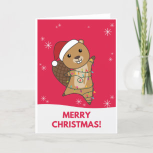 Cartes Pour Fêtes Annuelles Beaver Joyeux Noël Animaux d'hiver Beavers