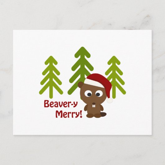 Cartes Pour Fêtes Annuelles Beaver-y Joyeux ! Beaver de Noël (Devant)