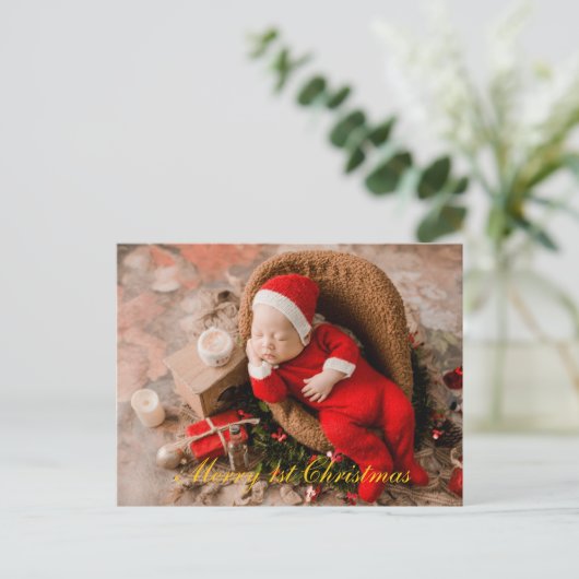 Cartes Pour Fêtes Annuelles Bébé 1er Noël Élégant Script Or (Debout devant)