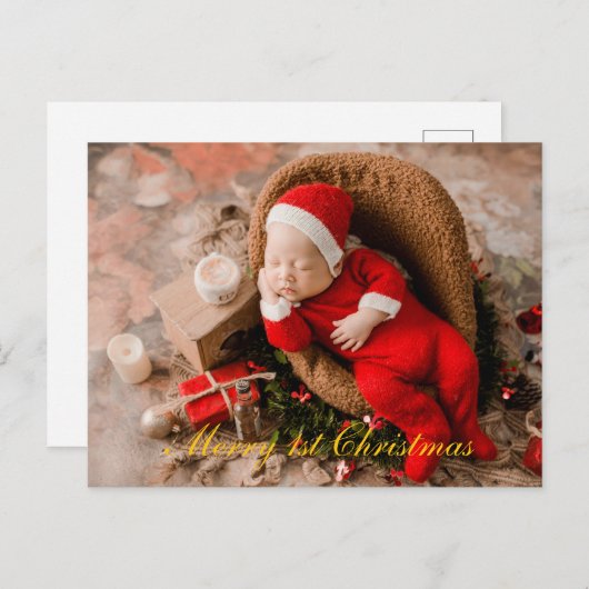 Cartes Pour Fêtes Annuelles Bébé 1er Noël Élégant Script Or (Devant / Derrière)