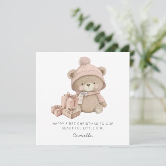 Cartes Pour Fêtes Annuelles Bébé 1er Noël mignon ours en peluche (Debout devant)