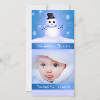 Cartes Pour Fêtes Annuelles Bébé 1er Noël mignon Snowman Bleu