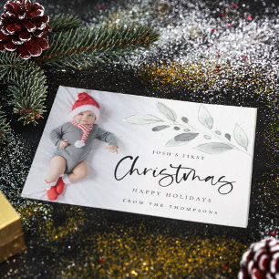 Cartes Pour Fêtes Annuelles Bébé 1er Noël Photo Moderne Foliage