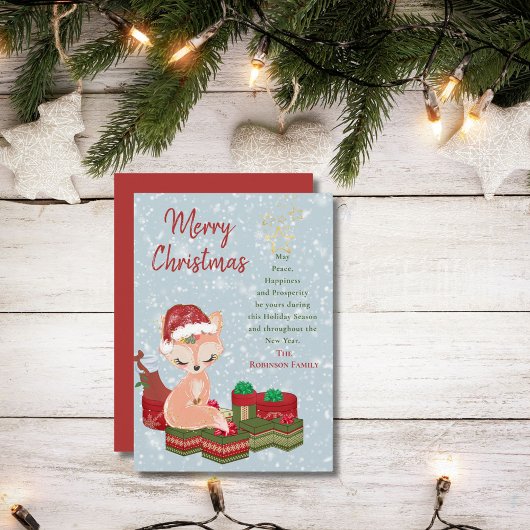 Cartes Pour Fêtes Annuelles Bébé animal de Noël mignon Fox & Red Santa Hat