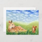 Cartes Pour Fêtes Annuelles Bébé cerf dans l'herbe Illustration (Devant / Derrière)