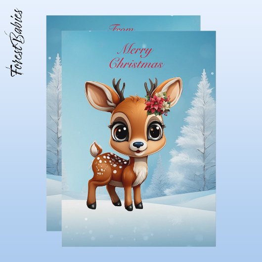 Cartes Pour Fêtes Annuelles Bébé cerf, pie, chevreau, 🦌 rennes floraux 🎄 nei