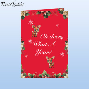 Cartes Pour Fêtes Annuelles Bébé cerf, pie, Doe, rennes floraux 🦌 🎄 rouge