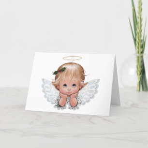 Cartes Pour Fêtes Annuelles Bébé de Noël mignon tête d'ange dans les mains