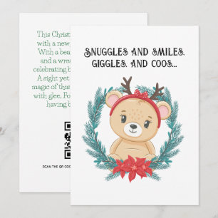 Cartes Pour Fêtes Annuelles Bébé d'ours personnalisé Premier Noël QR Code Salu