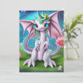 Cartes Pour Fêtes Annuelles Bébé Dragon Mignon Souriant avec des Fleurs (Debout devant)
