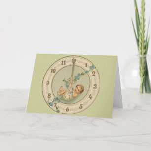 Cartes Pour Fêtes Annuelles Bébé du Nouvel An Horloge Vintage