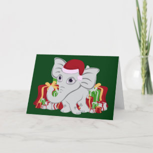 Cartes Pour Fêtes Annuelles Bébé Eléphant Blanc À Santa Hat Avec Présents