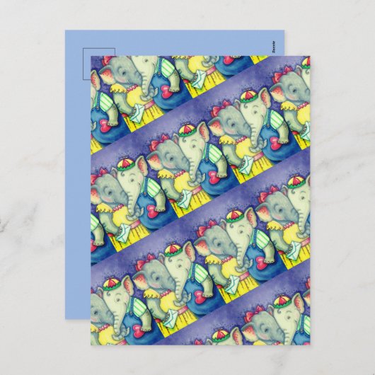 CARTES POUR FÊTES ANNUELLES BÉBÉ ÉLÉPHANTS PREMIER AMOUR, PACHYDERME MILIEUX (Devant / Derrière)