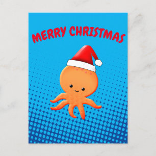 Cartes Pour Fêtes Annuelles Bébé en caricature mignonne Octopus Santas Casquet