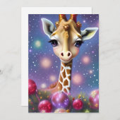 Cartes Pour Fêtes Annuelles Bébé girafe adorable avec houx et paillettes (Devant / Derrière)