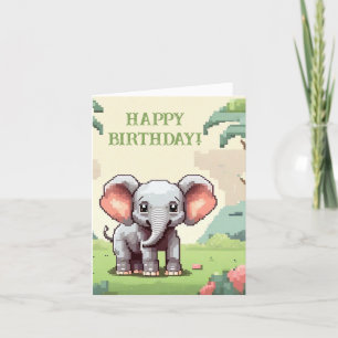 Cartes Pour Fêtes Annuelles Bébé mignon Eléphant Pixel Art