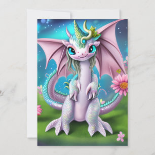 Cartes Pour Fêtes Annuelles Bébé mignon et souriant Dragon aux fleurs