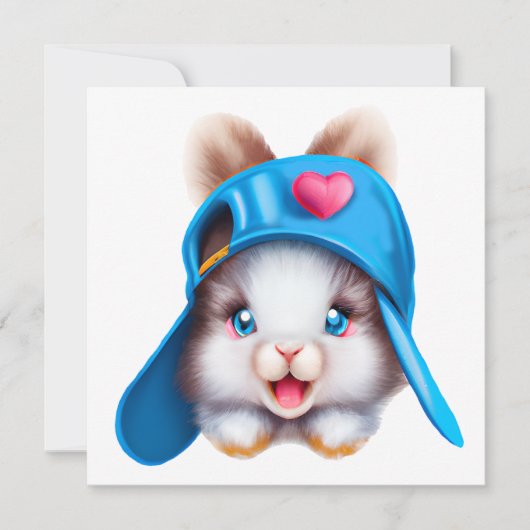 Cartes Pour Fêtes Annuelles Bébé mignon Fluffy Hiphop avec Casquette bleu (Devant)