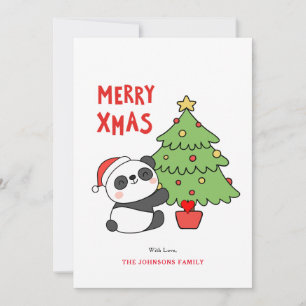 Cartes Pour Fêtes Annuelles Bébé mignon Ours Panda Avec Arbre De Noël