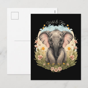 Cartes Pour Fêtes Annuelles Bébé mou Eléphant Calf Fleur sauvage Wanderlust Po