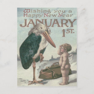 Cartes Pour Fêtes Annuelles Bébé Nouvel An Chérubin Ange Cigogne