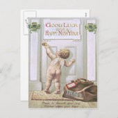 Cartes Pour Fêtes Annuelles Bébé Nouvel An Chérubin Ange Trèfle à quatre feuil (Devant / Derrière)