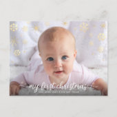 Cartes Pour Fêtes Annuelles Bébé Photo First Christmas Script Gold Snowflakes (Devant)