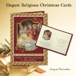 Cartes Pour Fêtes Annuelles Bébé religieux Jésus Anges de Noël Prêtre<br><div class="desc">Doté d'une belle carte de Noël pour un prêtre catholique avec une image traditionnelle de Noël sur mesure du bébé Jésus dans une crèche serpentée par des anges. Une bordure étoilée d'or accentue l'arrière - plan.</div>