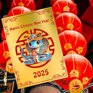 Cartes Pour Fêtes Annuelles Bébé serpent bleu Fortune du Nouvel An chinois